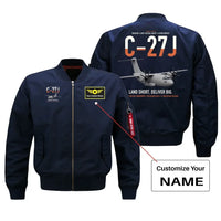 Thumbnail for C-27J Spartan design on blue+name bomber jacket, double-side print
