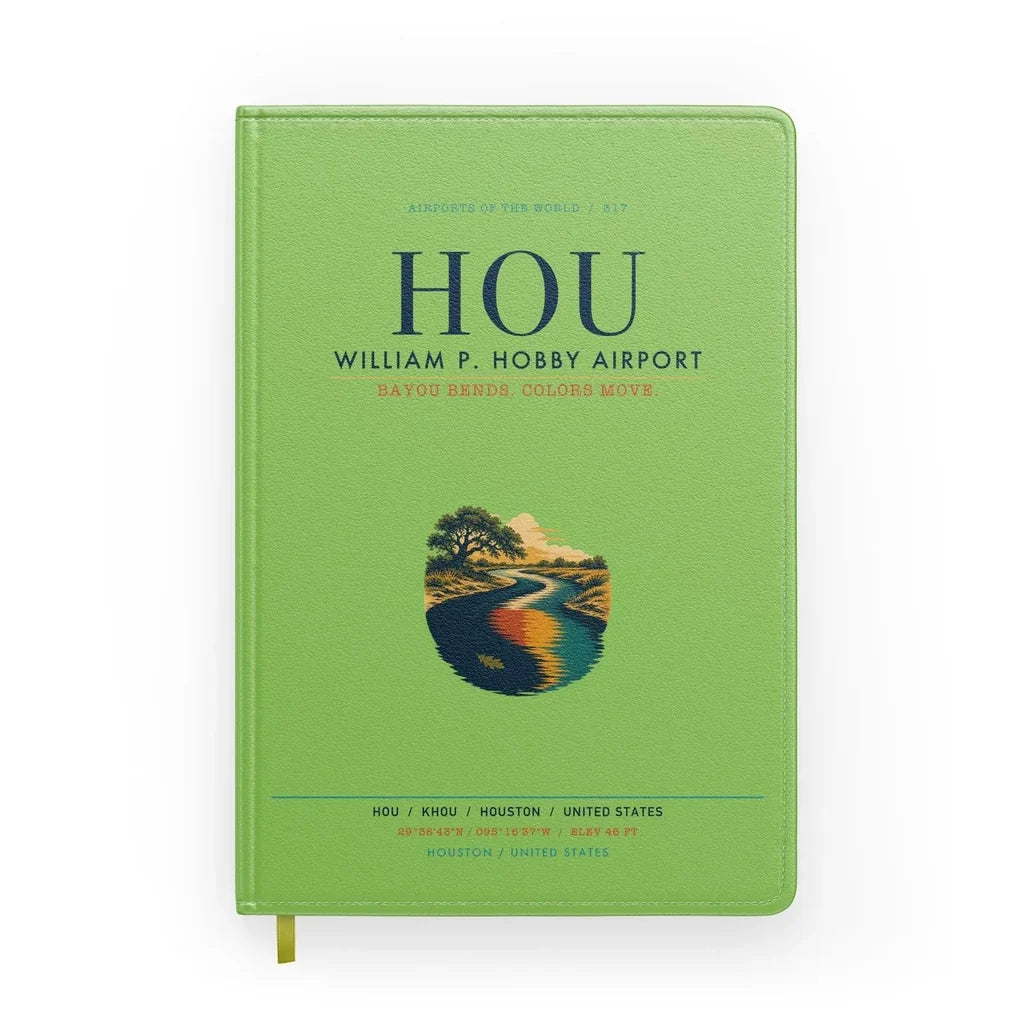 William P. Hobby Airport (HOU) design on light green notebook