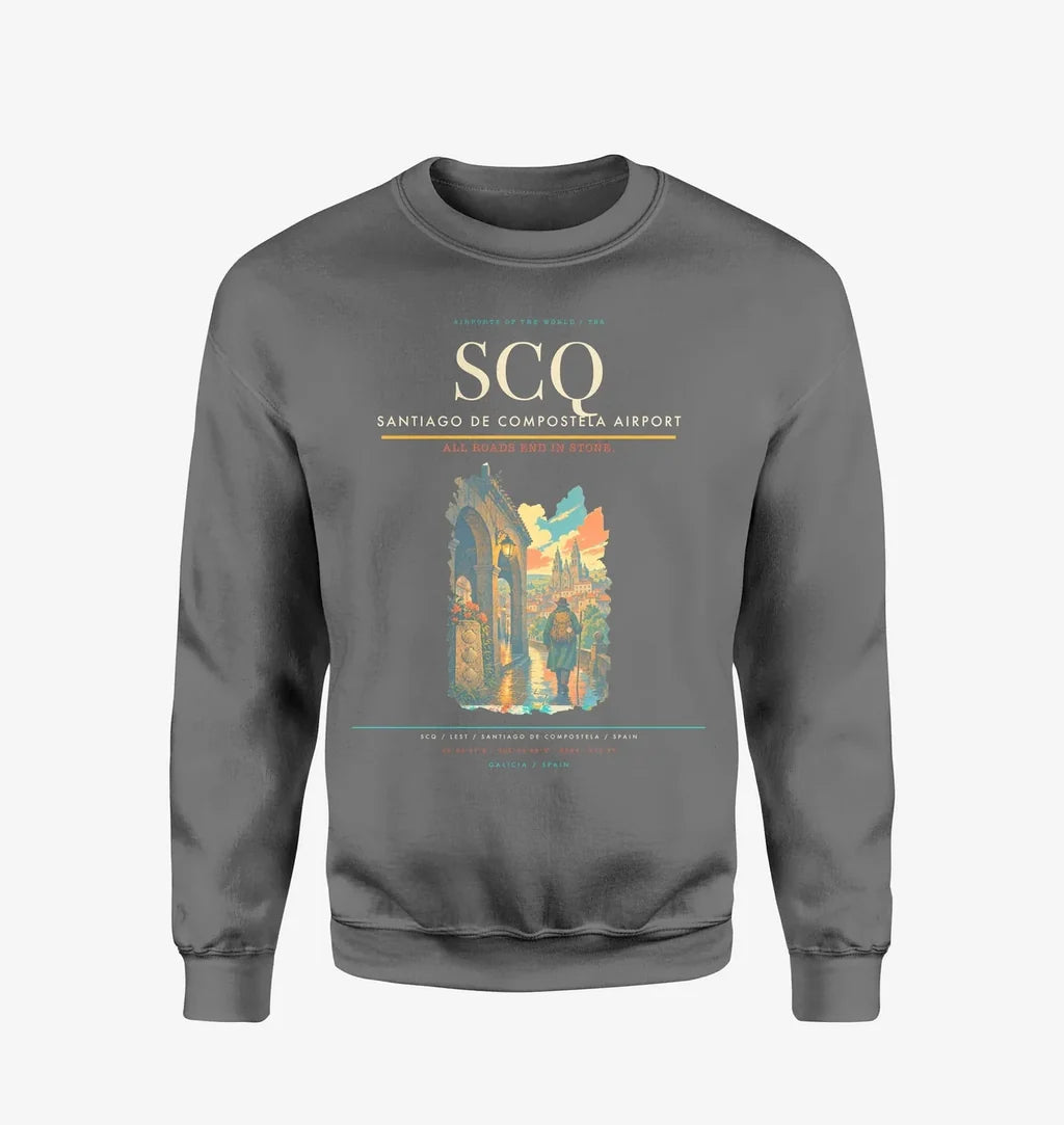 Santiago de Compostela Airport (SCQ) design on gray sweatshirt