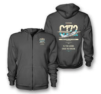 Thumbnail for Cessna 172 Skyhawk design on dark gray premium zipped hoodie, double-side print