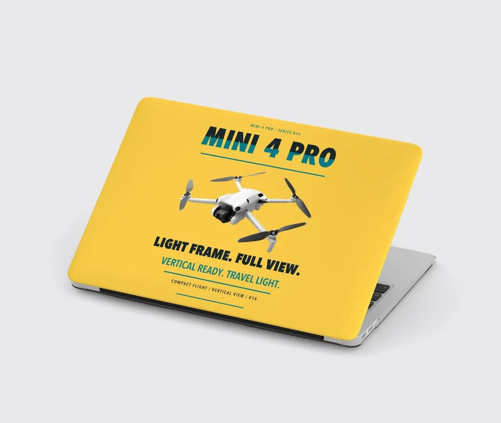 DJI Mini 4 Pro design on yellow MacBook case