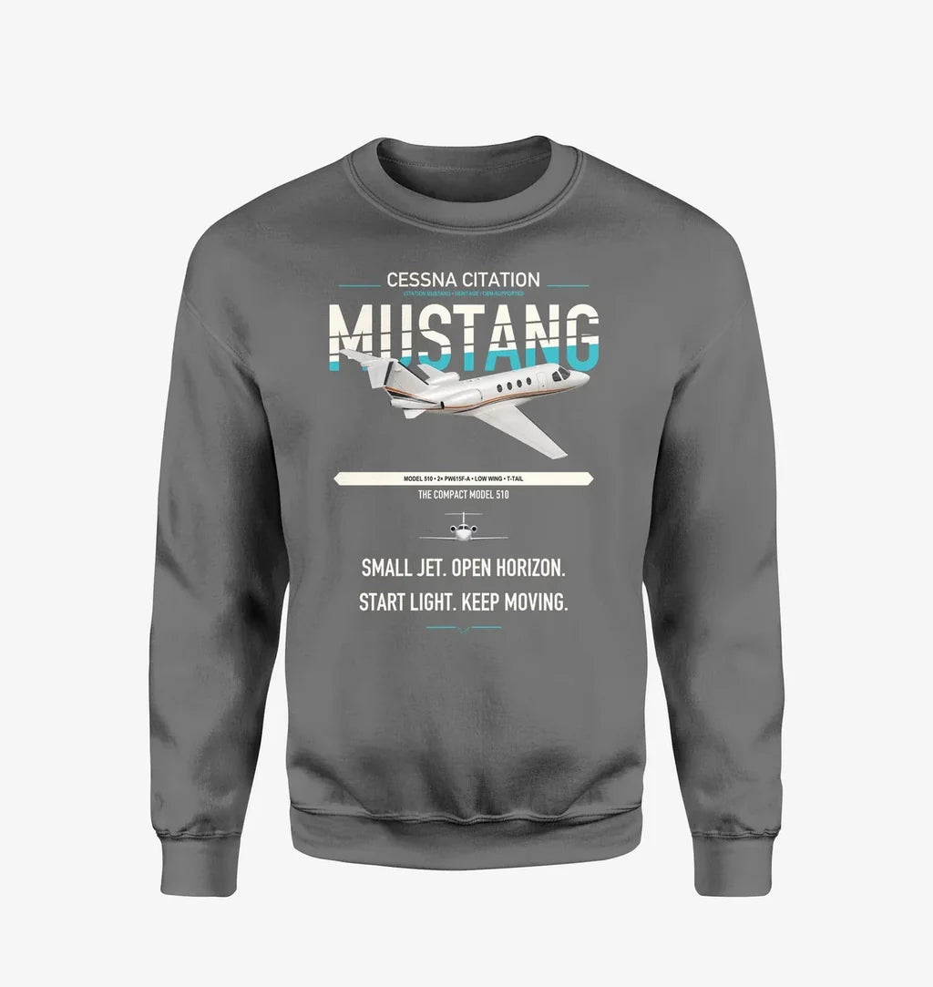 Cessna Citation Mustang design on gray sweatshirt