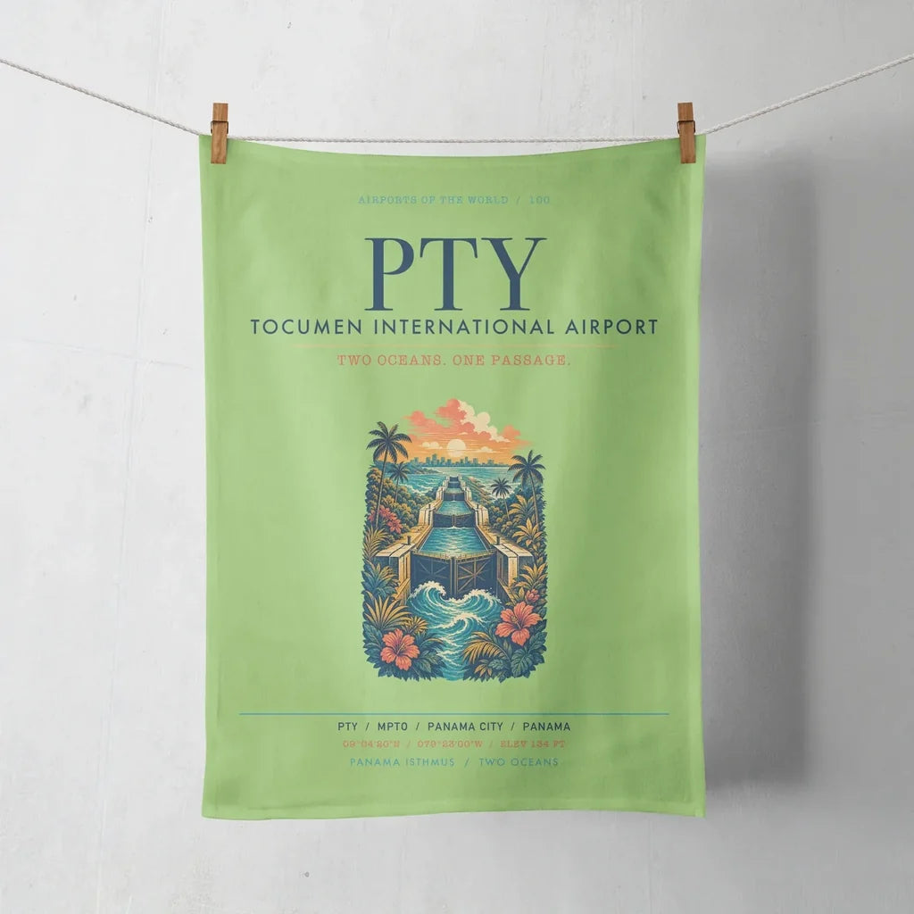 Panama City Tocumen International Airport (PTY) design on light green towel
