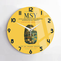 Thumbnail for Louis Armstrong New Orleans International Airport (MSY) design on yellow no frame wall clock