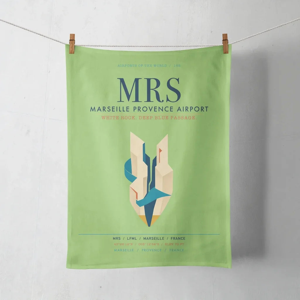 Marseille Provence Airport (MRS) design on light green towel