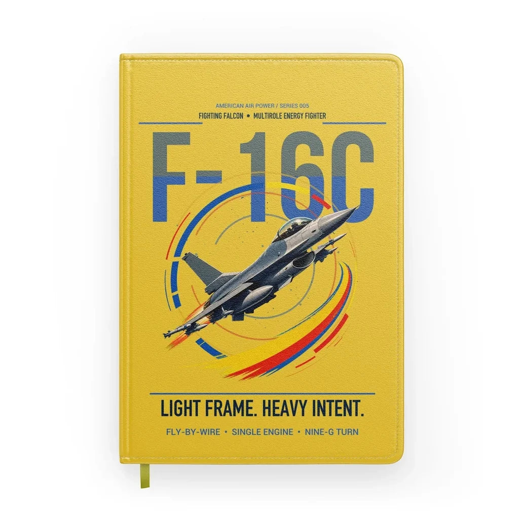 F-16C Fighting Falcon design on yellow notebook