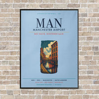 Thumbnail for Manchester Airport MAN vertical canvas print - framed - light blue background