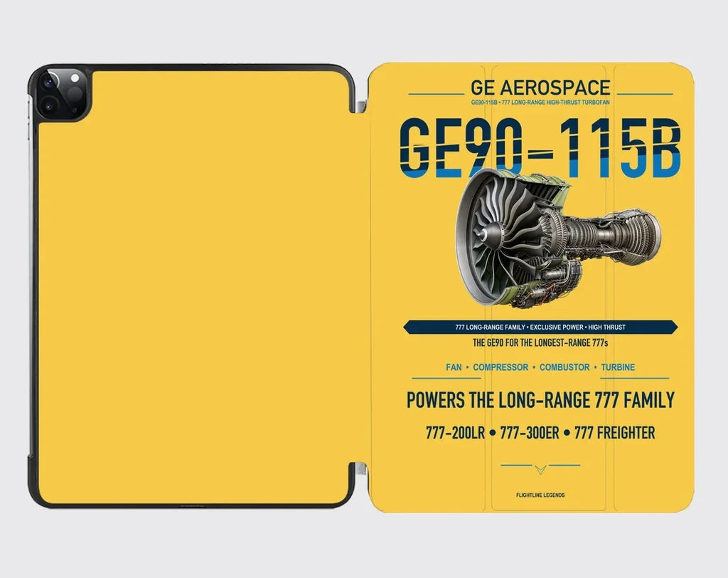 GE90-115B design on yellow ipad tablet case