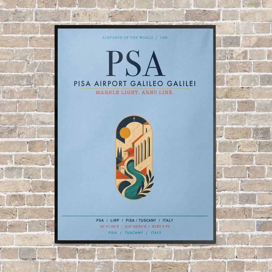 Pisa Airport Galileo Galilei PSA vertical canvas print - framed - light blue background