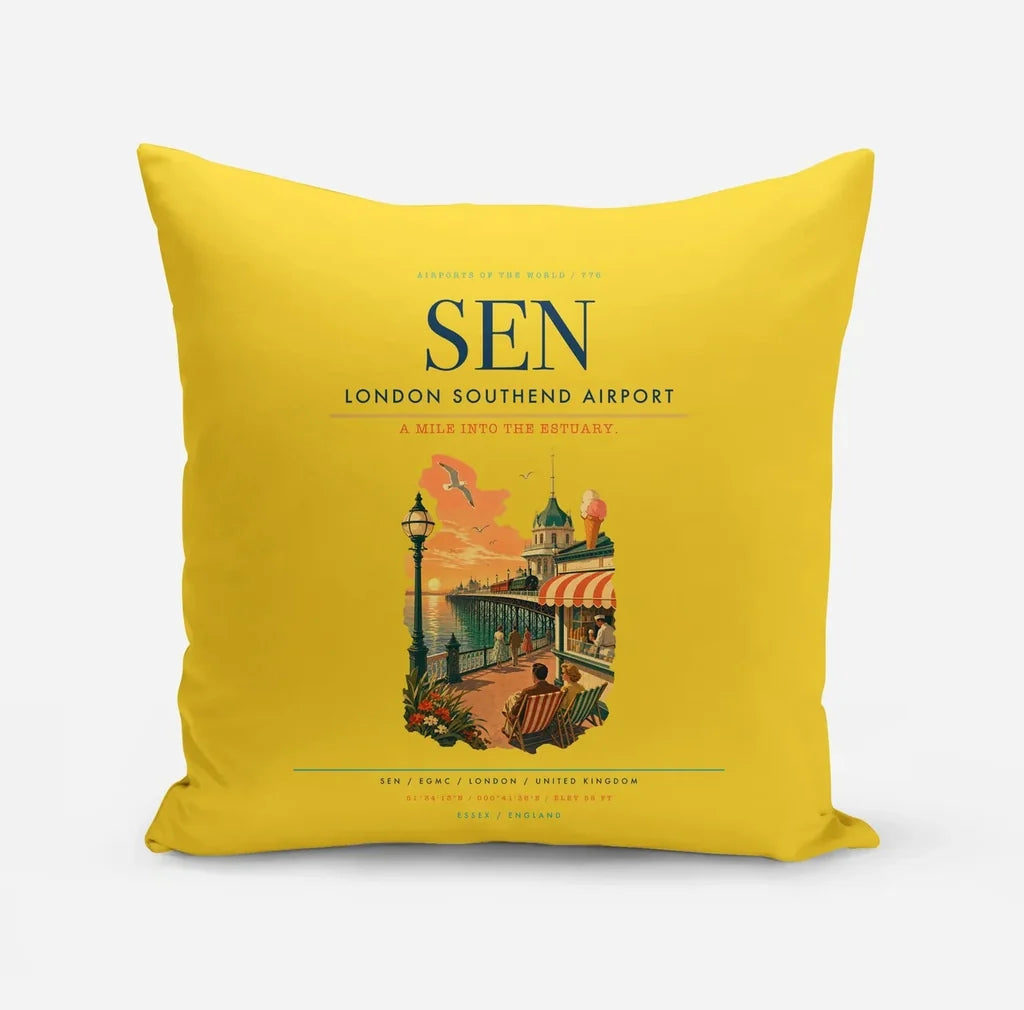London Southend Airport (SEN) design on yellow pillow