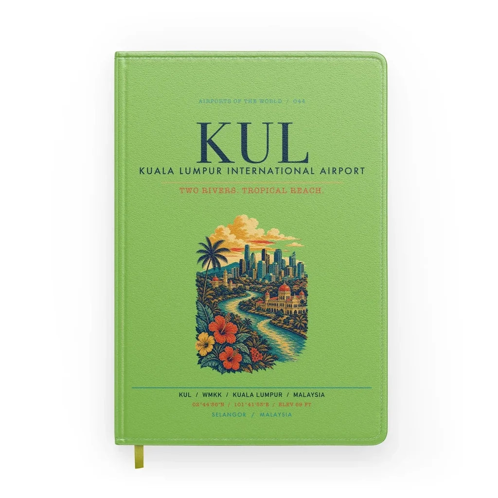 Kuala Lumpur International Airport (KUL) design on light green notebook