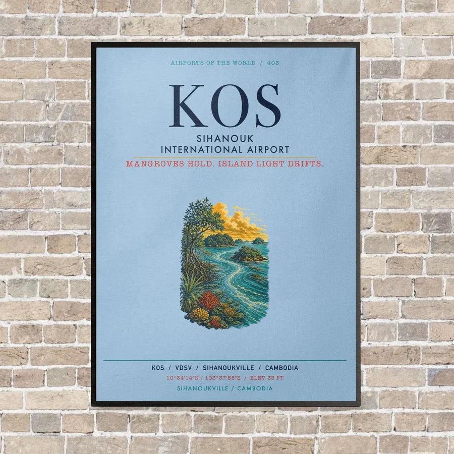 Sihanouk International Airport KOS vertical canvas print - framed - light blue background