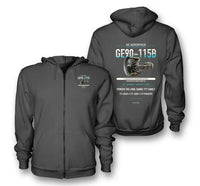 Thumbnail for GE90-115B design on dark gray zipped hoodie