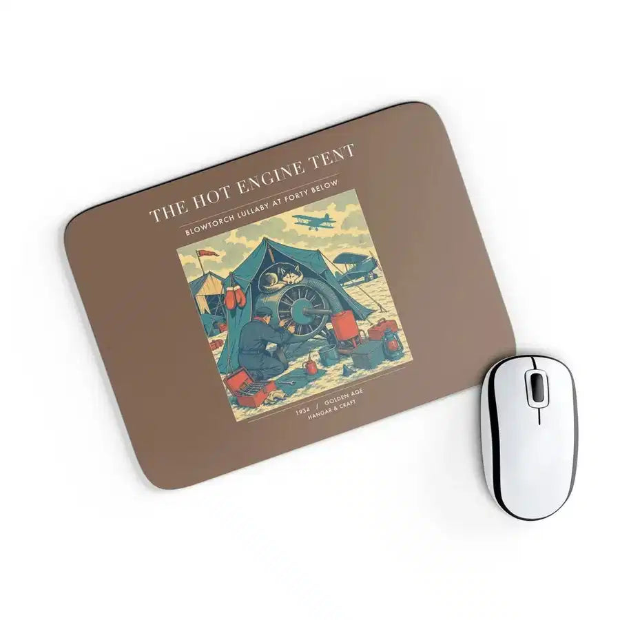 VINTAGE G4356 - The Hot Engine Tent - Designed Mouse Pads design on brown rectangle
