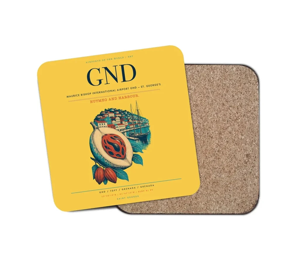 Maurice Bishop International Airport (GND) design on yellow 1 piece coaster