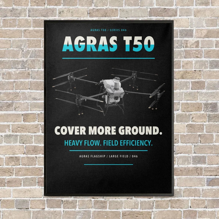 DJI Agras T50 vertical canvas print - framed - black background