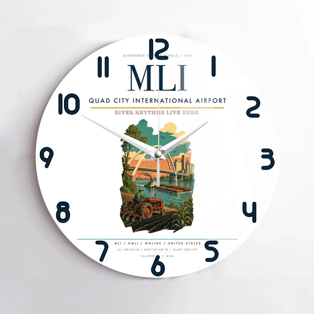 Quad City International Airport (MLI) design on white no frame wall clock