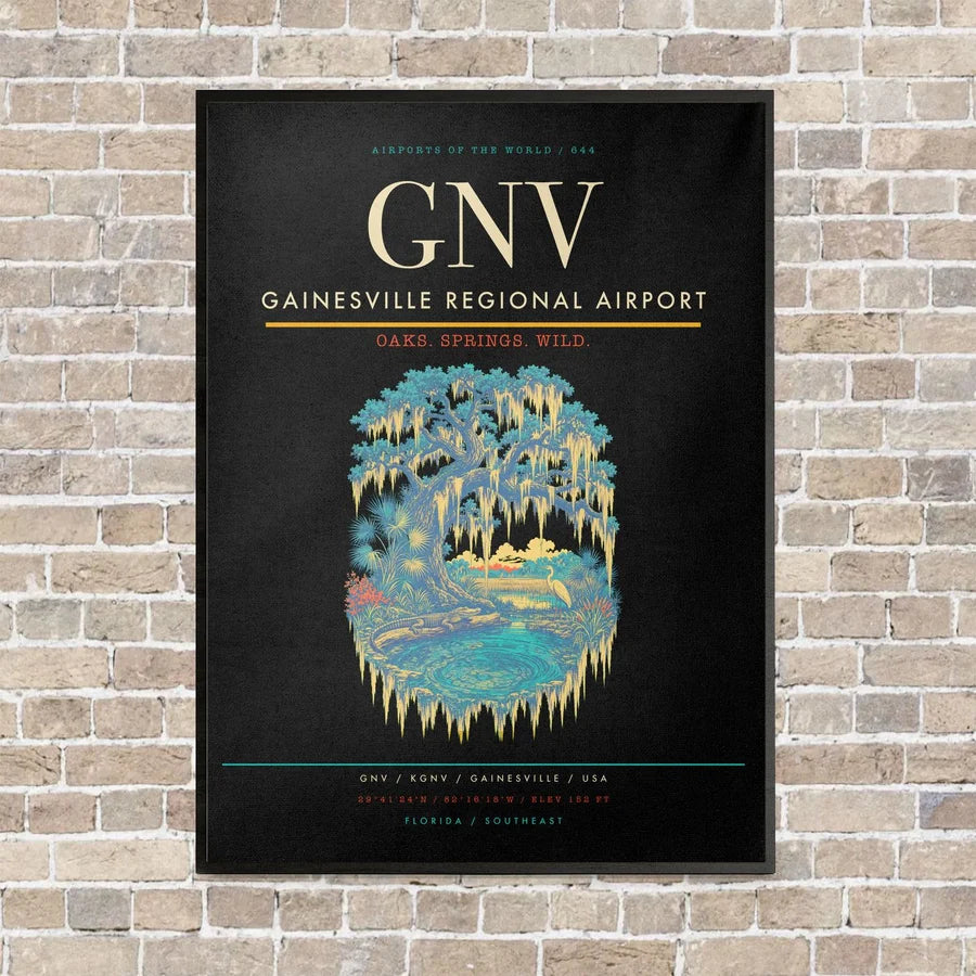 Gainesville Regional Airport GNV vertical canvas print - framed - black background