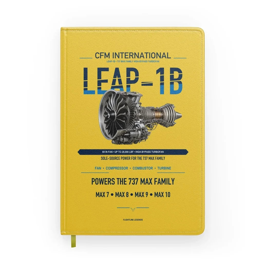 CFM LEAP-1B design on yellow notebook