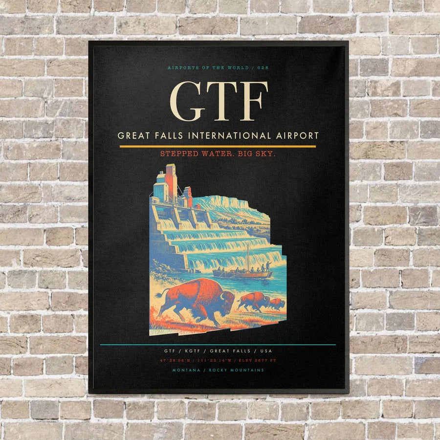 Great Falls International Airport GTF vertical canvas print - framed - black background