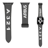 Thumbnail for Airbus A321 Flat Text leather apple watch band - grey
