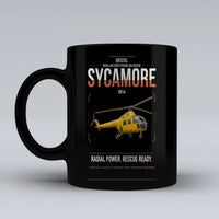 Thumbnail for Bristol Sycamore HR14 design on black ceramic mug, double-side print
