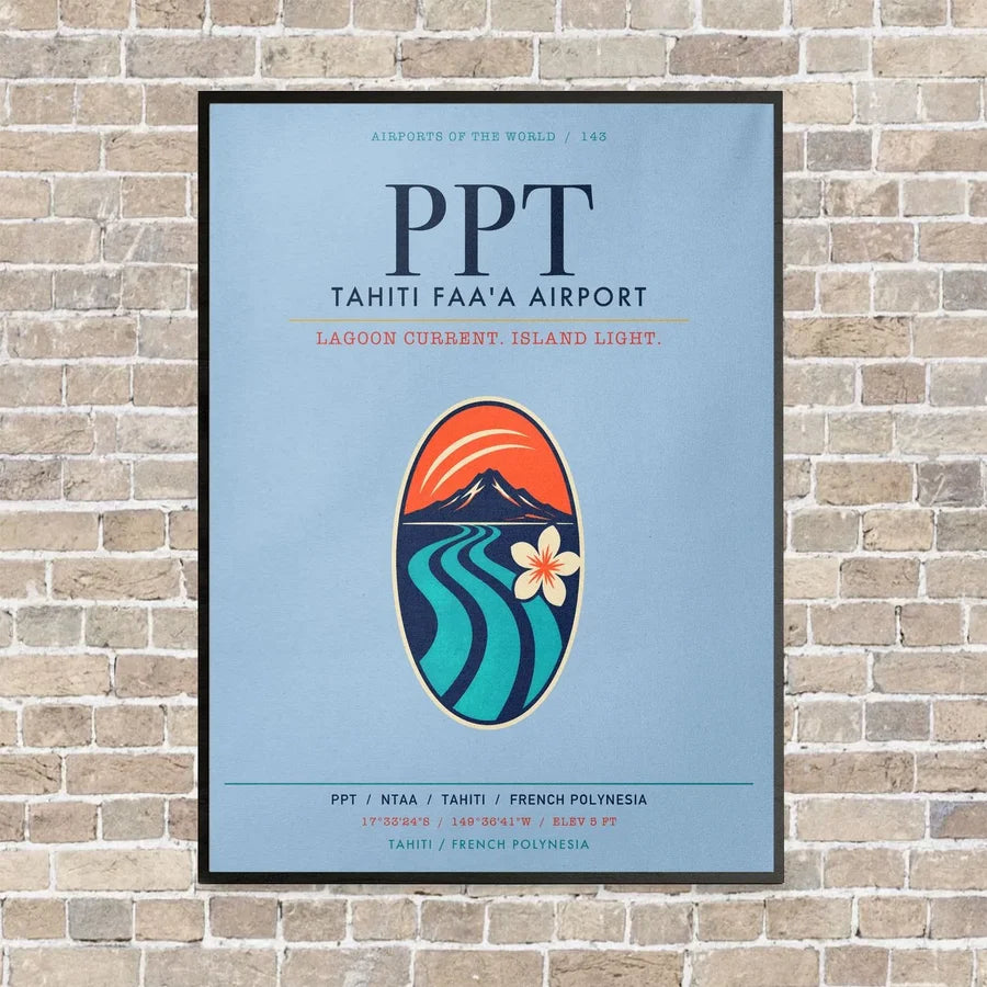 Tahiti Faa'a Airport PPT vertical canvas print - framed - light blue background