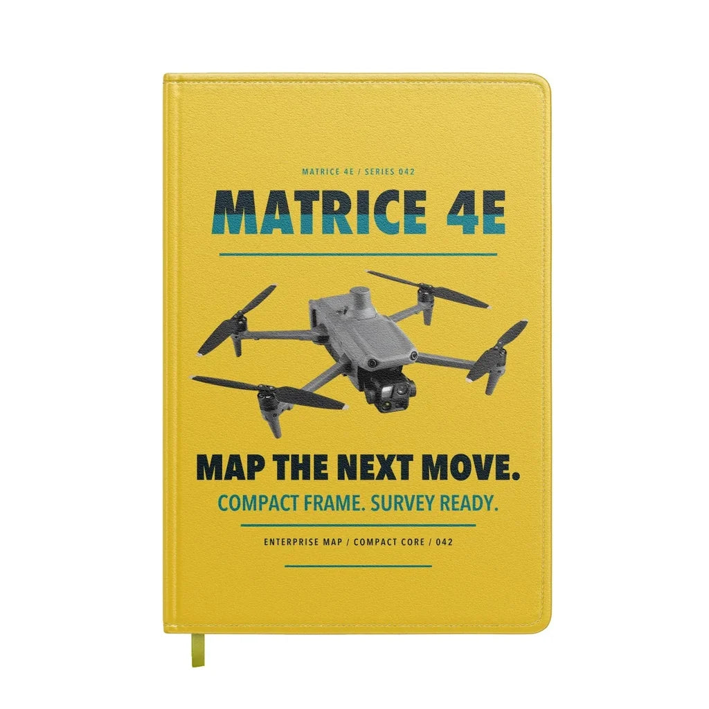 DJI Matrice 4E design on yellow notebook