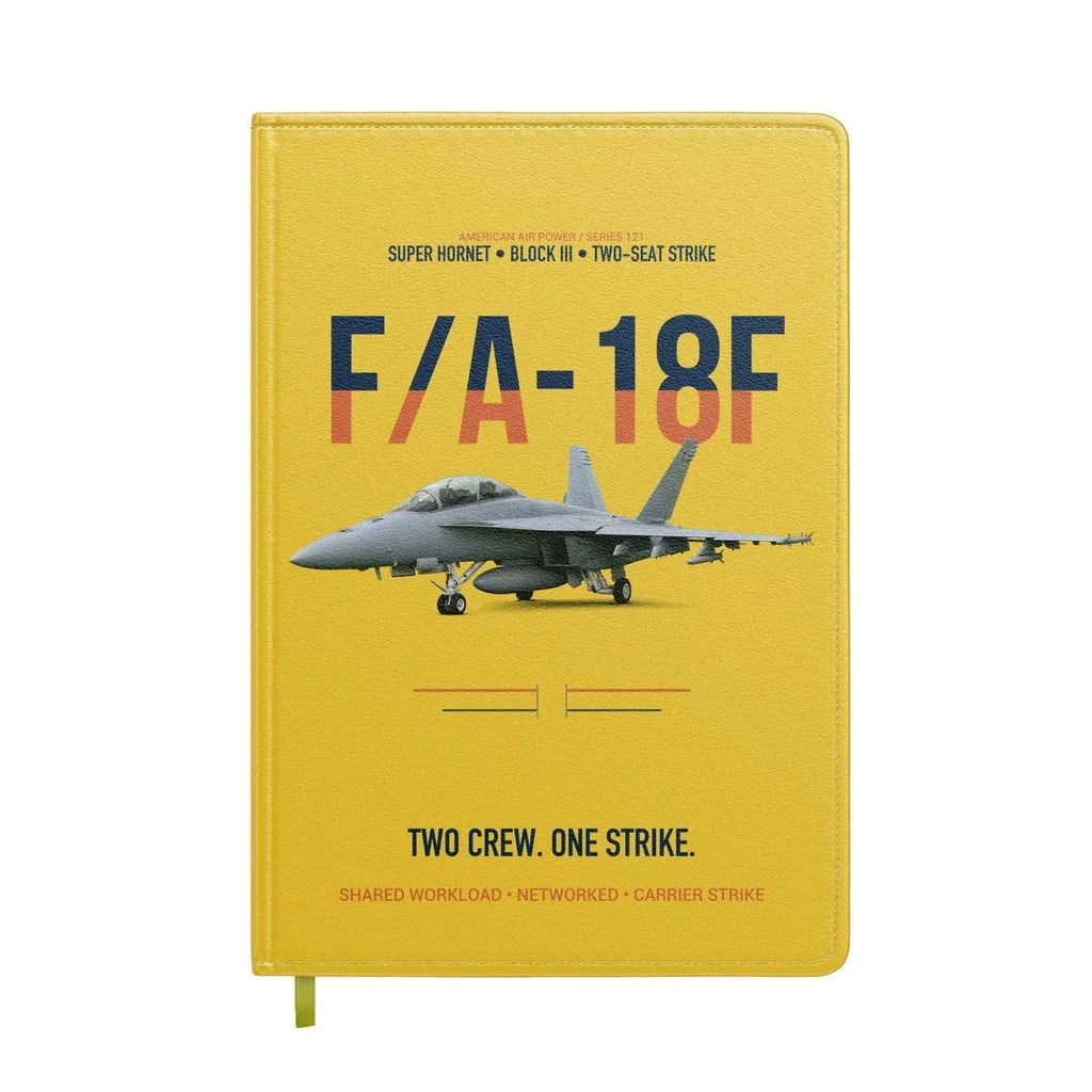 F-A-18F Super Hornet Block III Two Crew One Strike design on yellow notebook