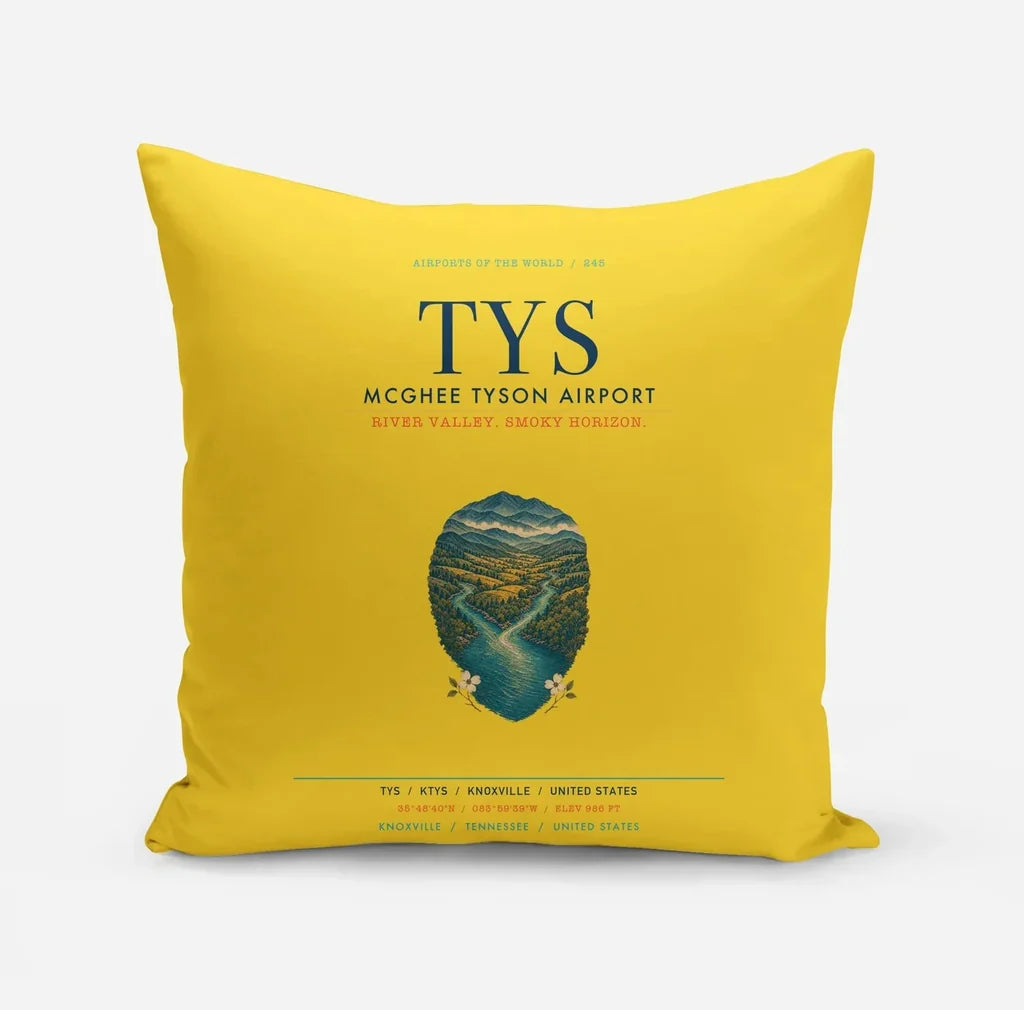 McGhee Tyson Airport Knoxville (TYS) design on yellow pillow