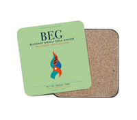 Thumbnail for Belgrade Nikola Tesla Airport (BEG) design on light green 1 piece coaster