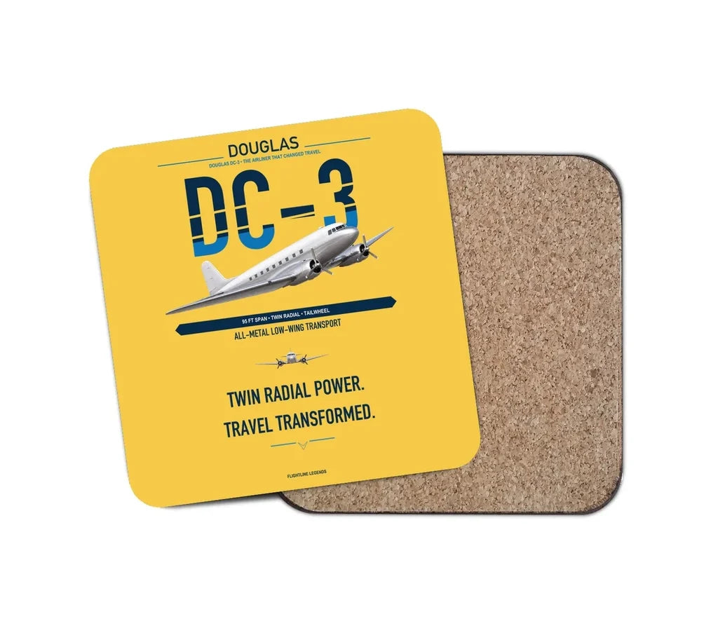 Douglas DC-3 design on yellow 1 piece coaster