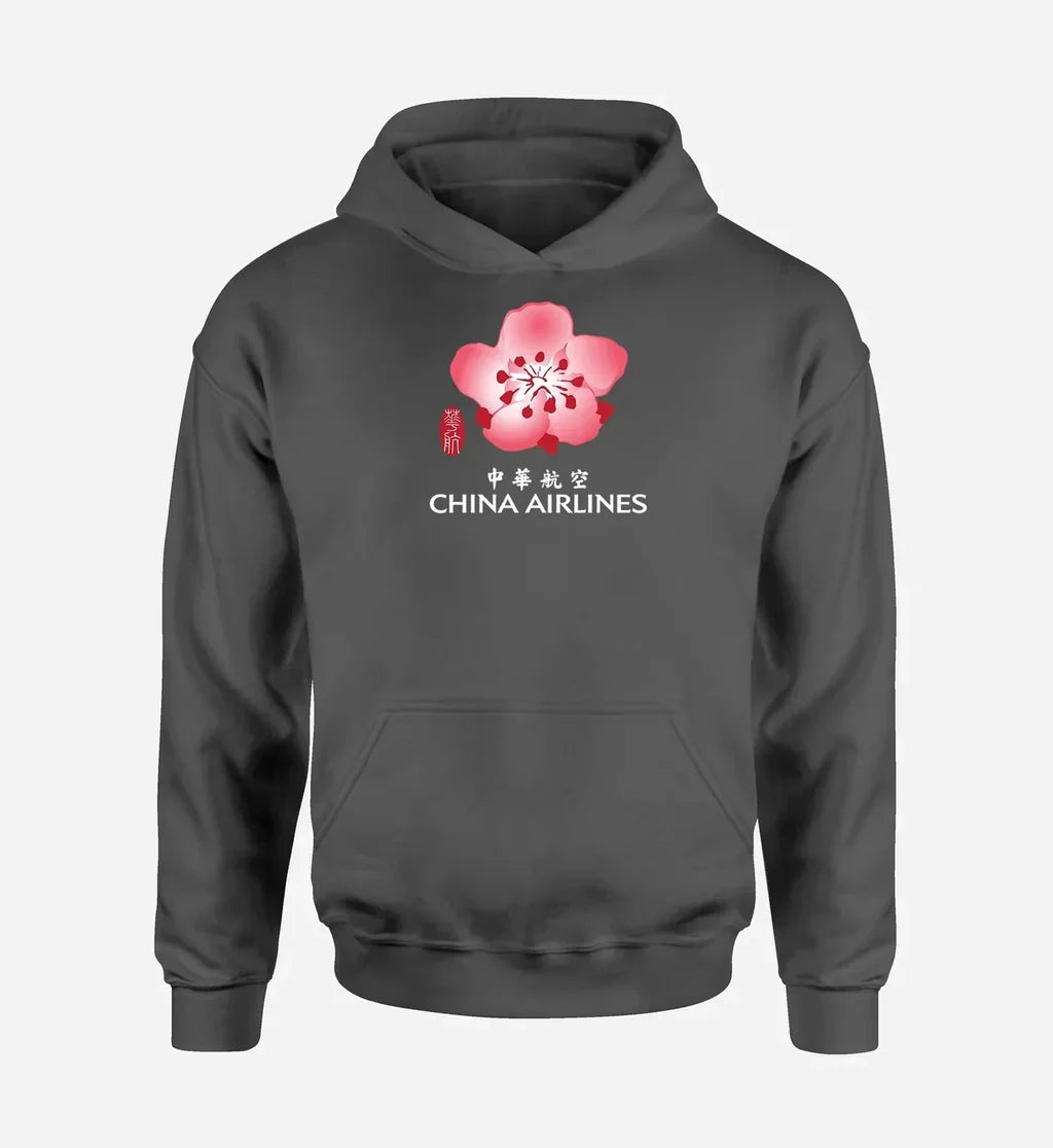 China Airlines logo printed on dark gray hoodie