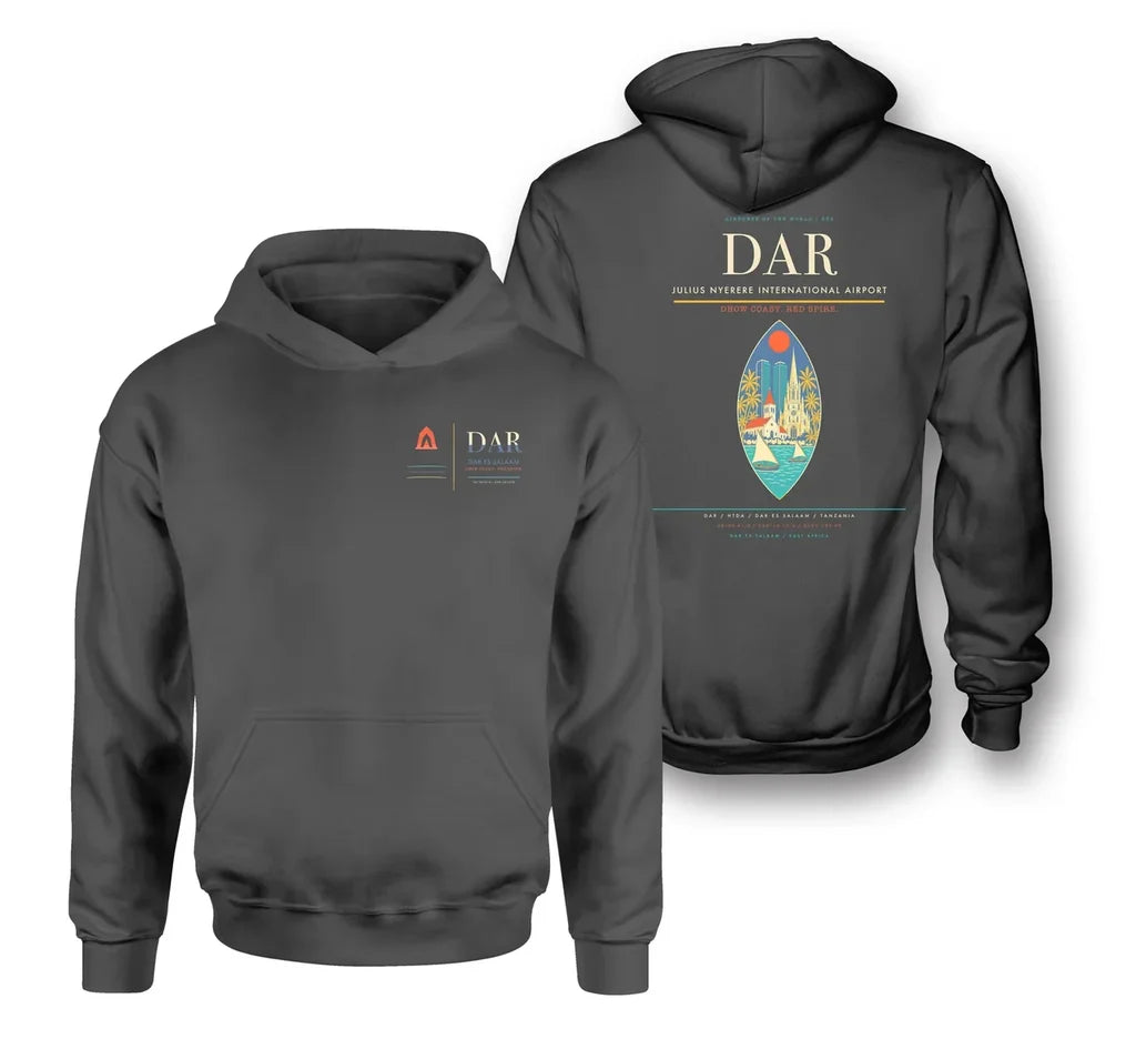 Julius Nyerere International Airport (DAR) design on dark gray double-side hoodie