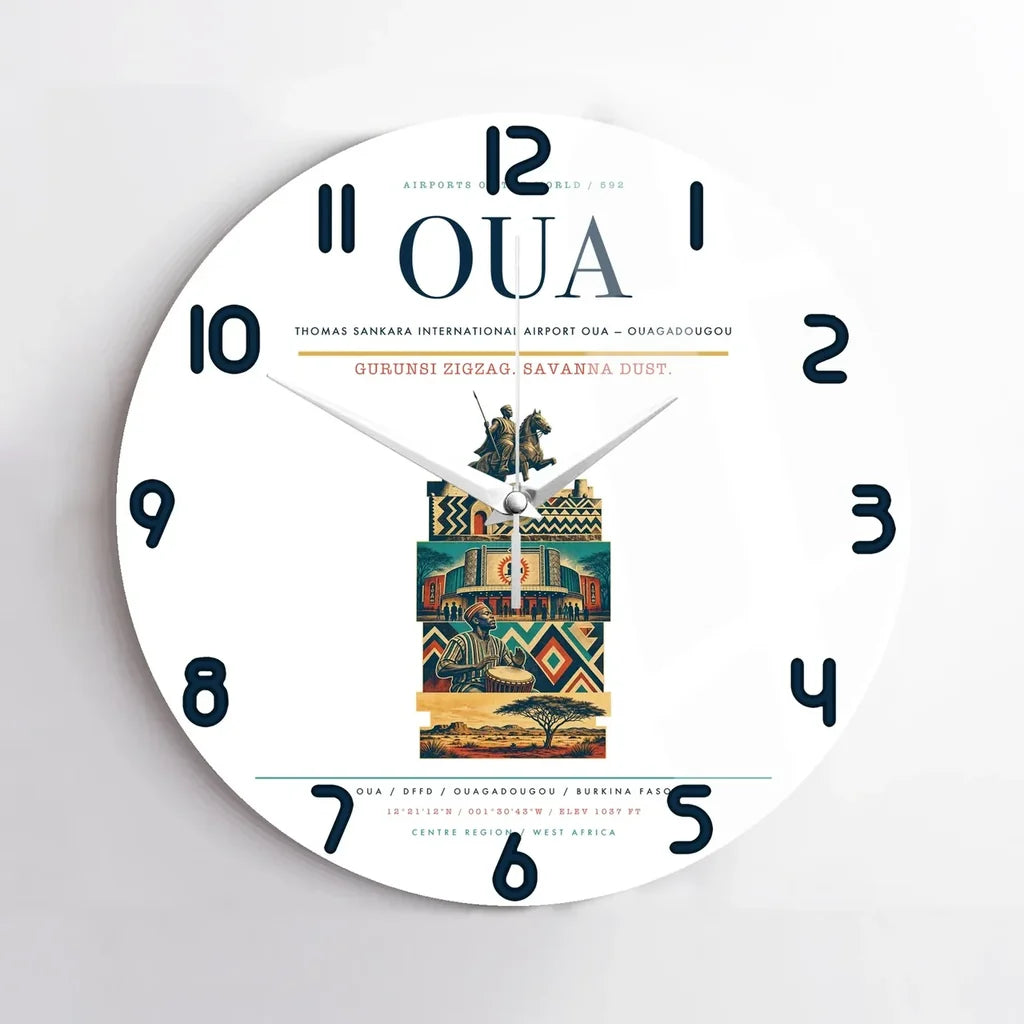 Thomas Sankara International Airport (OUA) design on white no frame wall clock