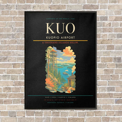 Kuopio Airport KUO vertical canvas print - framed - black background