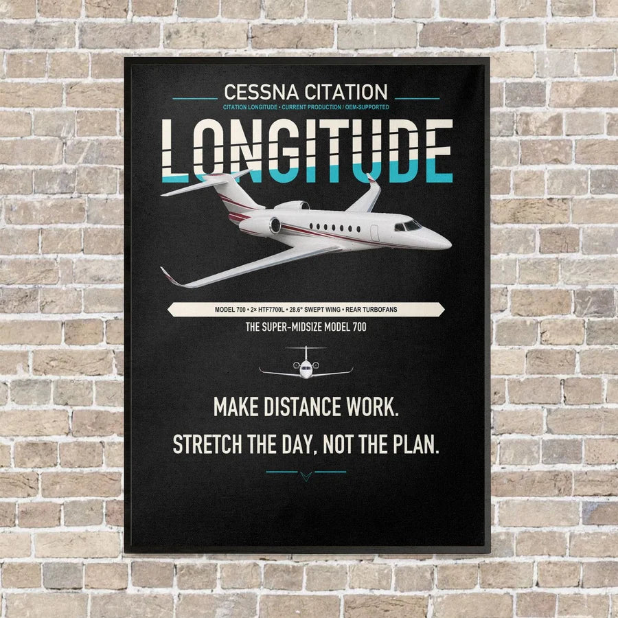 Cessna Citation Longitude vertical canvas print - framed - black background