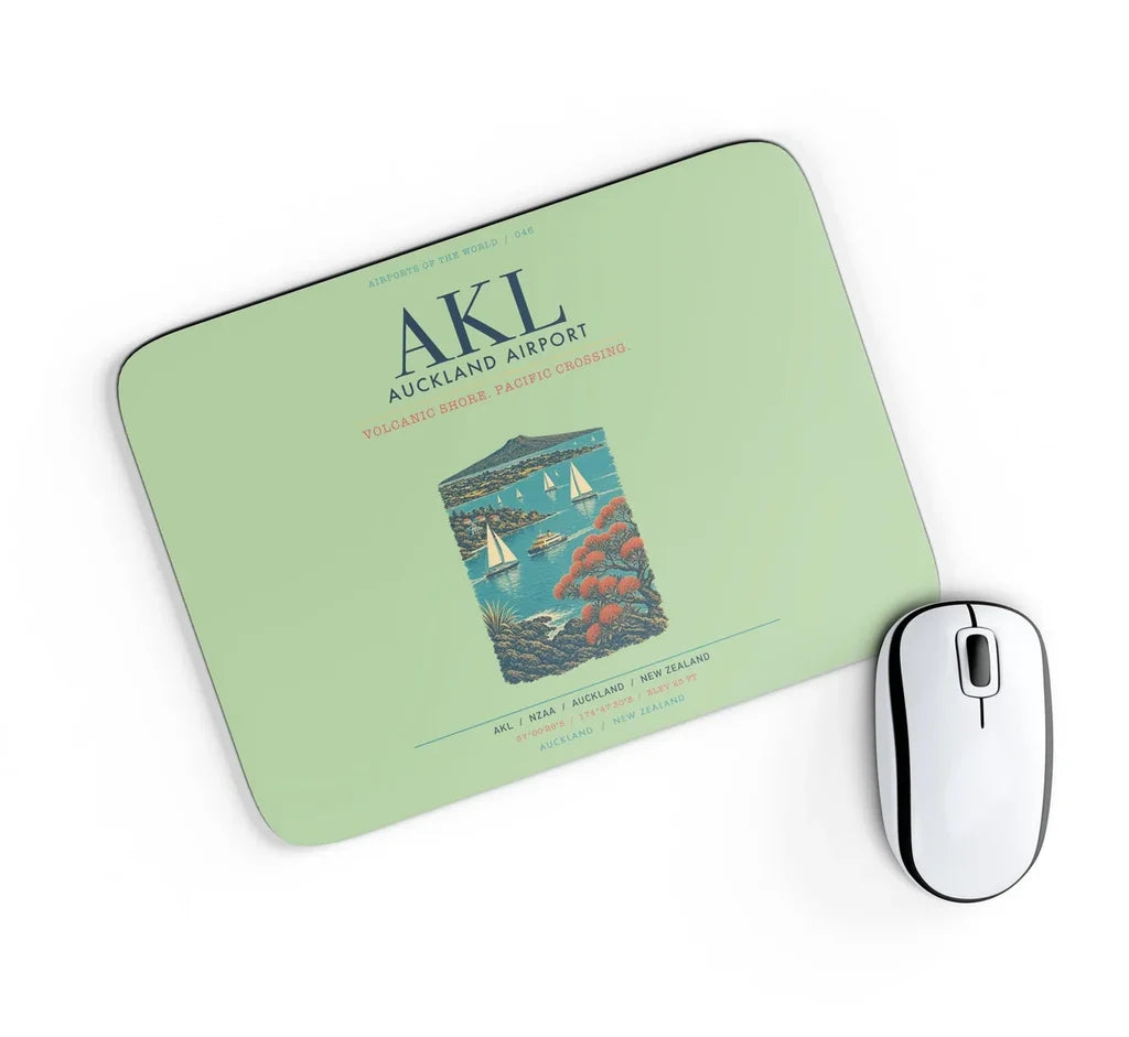 Auckland Airport (AKL) design on light green rectangle mouse pad