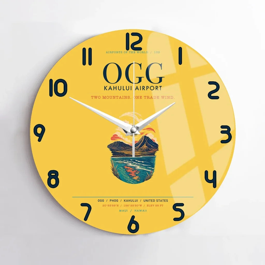 Kahului Airport (OGG) design on yellow no frame wall clock