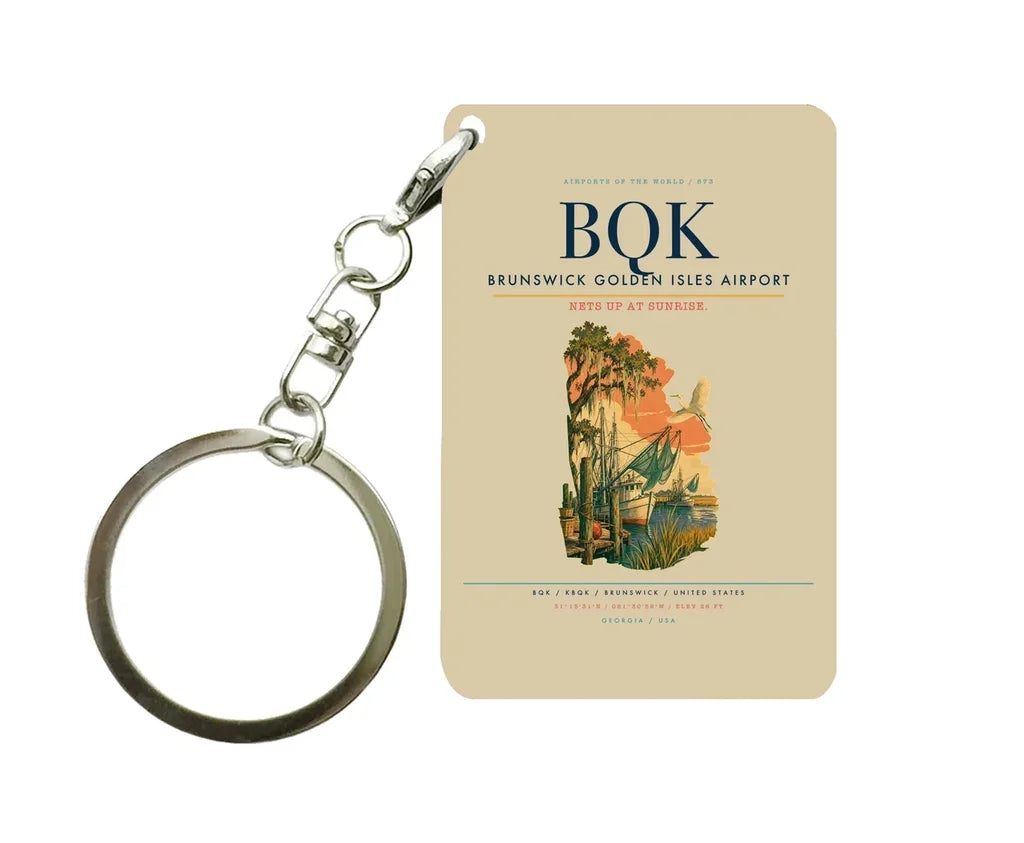 Brunswick Golden Isles Airport (BQK) design on beige key chain