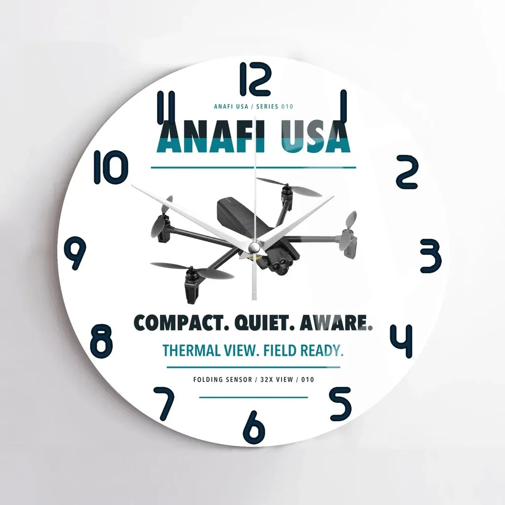Parrot ANAFI USA design on white no frame wall clock