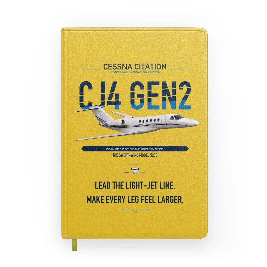 Cessna Citation CJ4 Gen2 design on yellow notebook