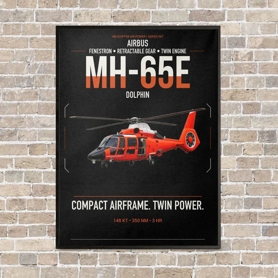 Airbus MH-65E Dolphin vertical canvas print - framed - black background