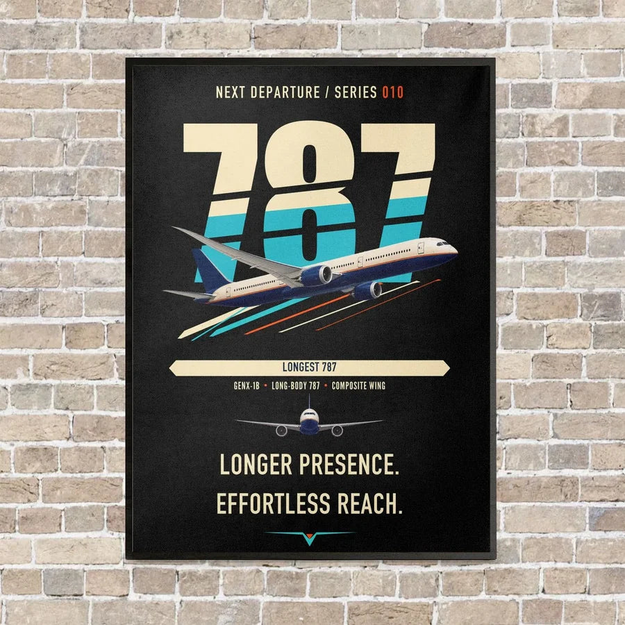 Boeing 787-10 Dreamliner vertical canvas print - framed - black background