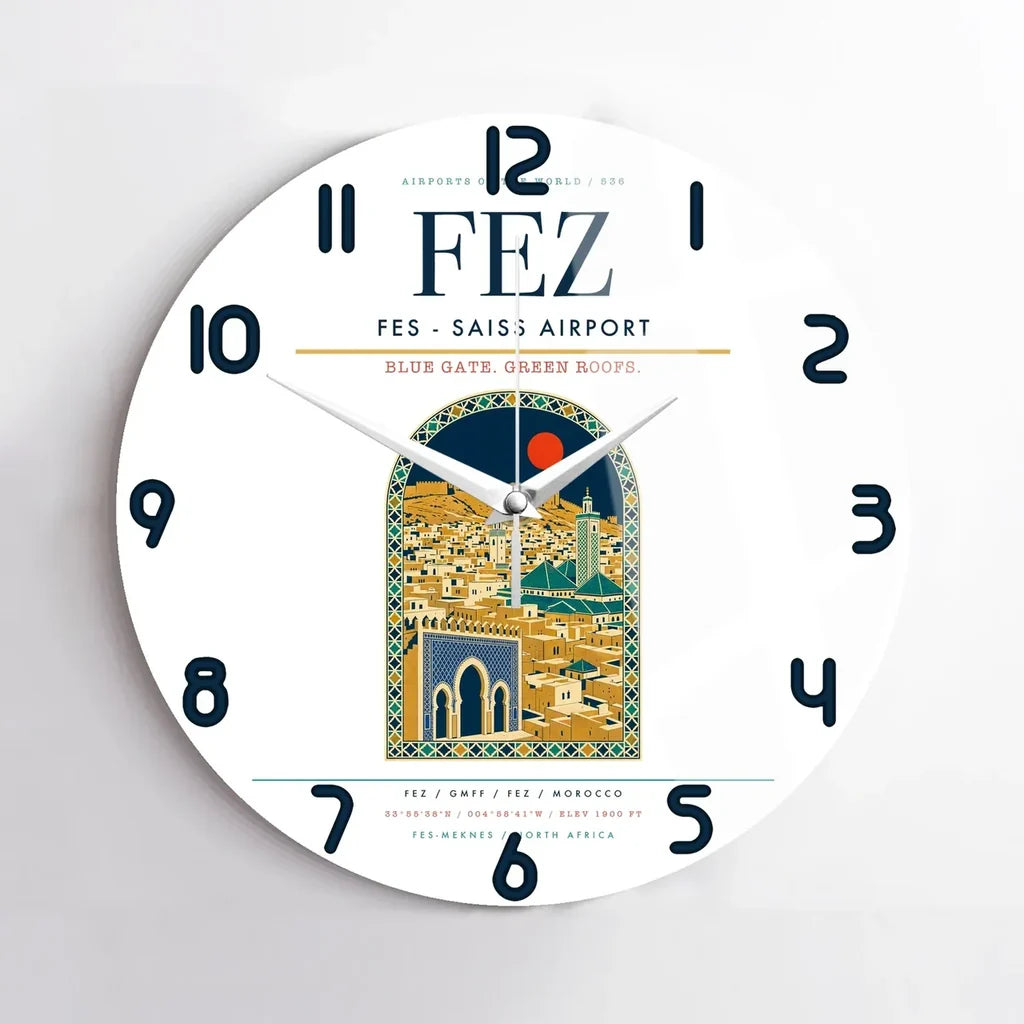 Fes (FEZ) design on white no frame wall clock