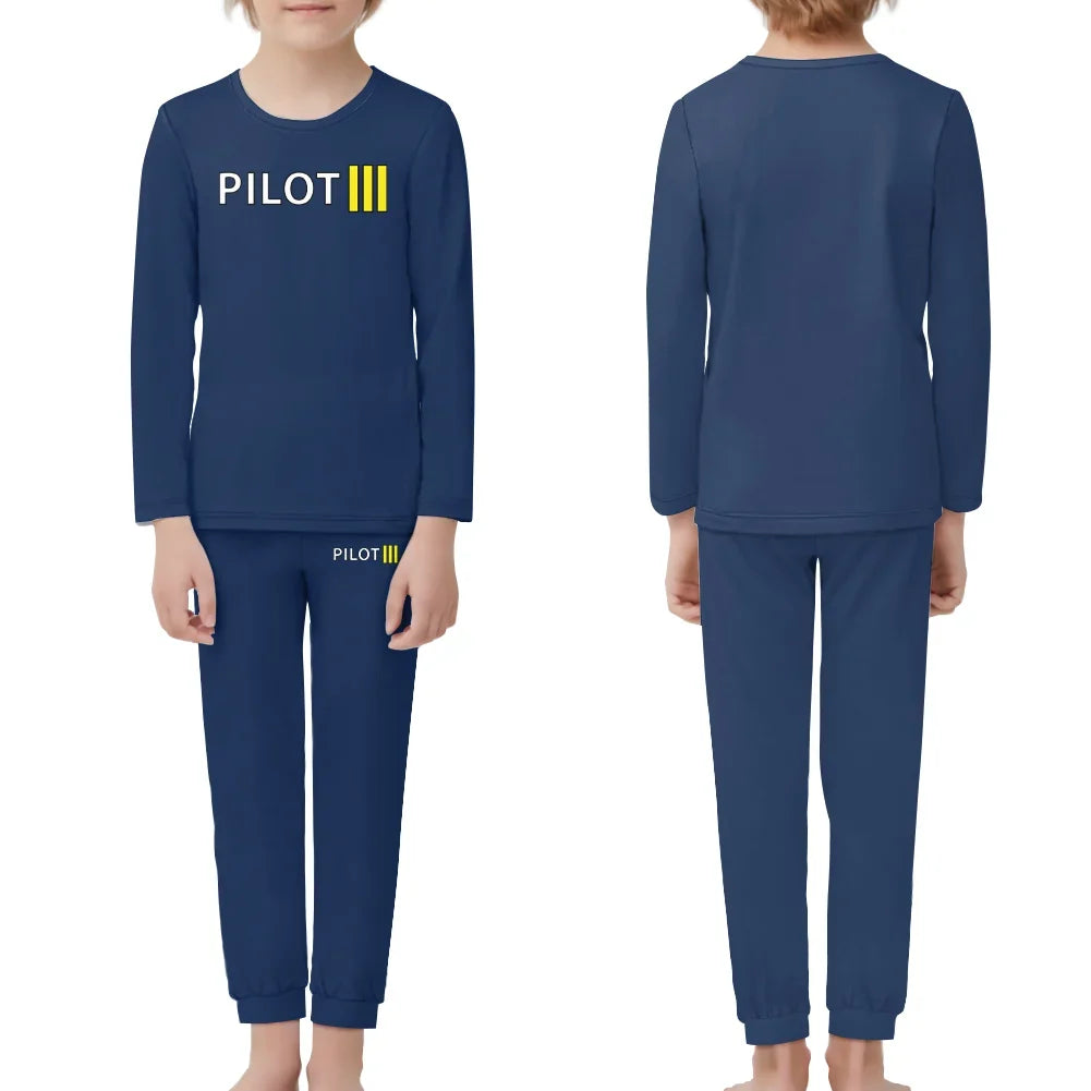 Pilot & Stripes (3 Lines) children pajamas - Dark Blue