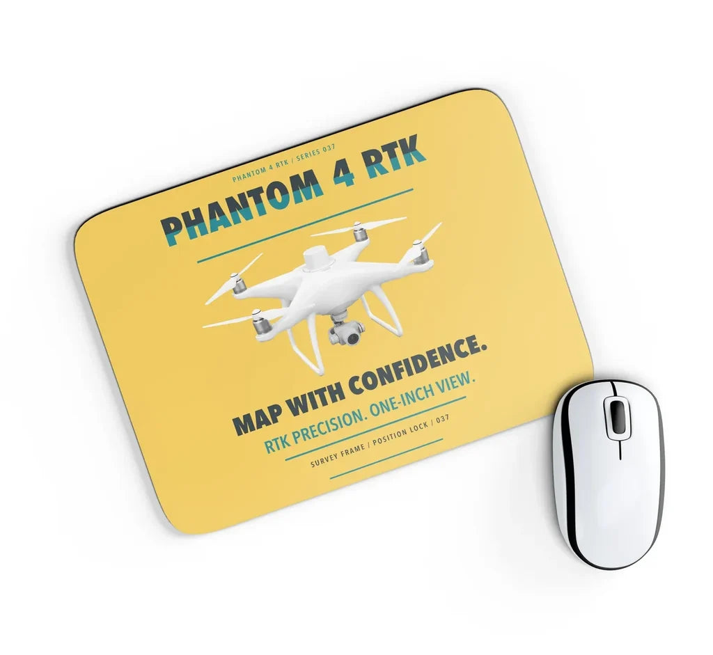 DJI Phantom 4 RTK design on yellow rectangle mouse pad