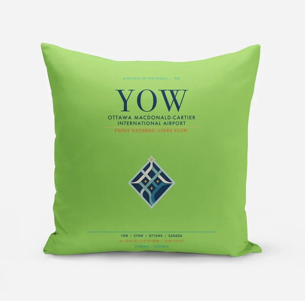 Ottawa Macdonald-Cartier International Airport (YOW) design on light green pillow