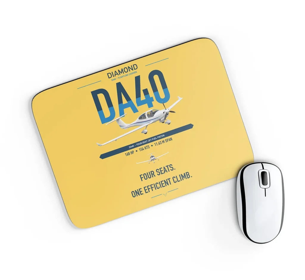 Diamond DA40 design on yellow rectangle mouse pad