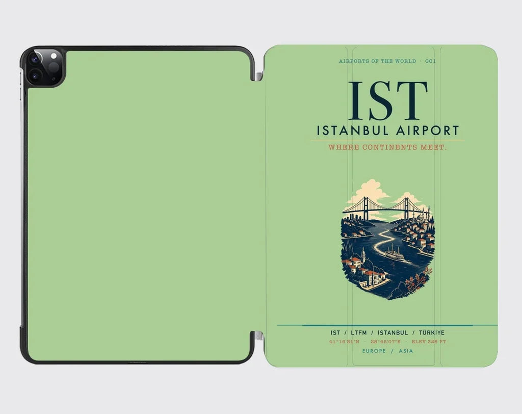Istanbul Airport (IST) design on light green ipad tablet case